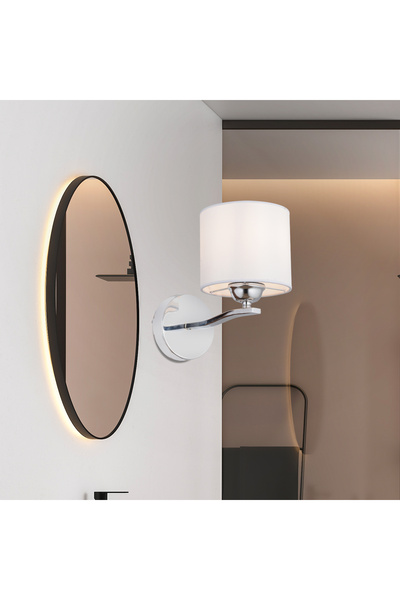 Apliqa Keria Tekli Beyaz Şapkalı Krom Duvar Lambası Yatak Odası-yatak Başı-ba...