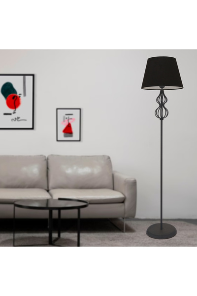 Apliqa Vance Siyah Şapkalı Siyah Modern Tasarım Ayaklı Abajur Lamba Metal Lam...