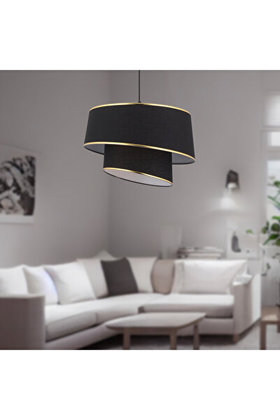 Apliqa Paoni 2 Katlı Siyah Gold Detaylı Modern Koridor,Yatak Odası Salon Avize