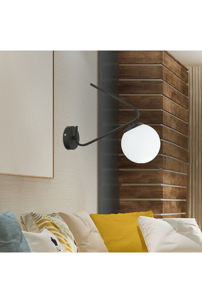 Apliqa Mildred Siyah Duvar Lambası Yatak Odası-Yatak Başı-Banyo İçin Modern A...