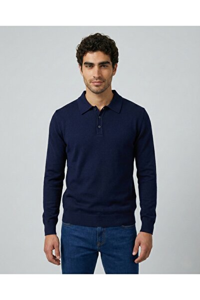hateko سترة بولو للرجال من الصوف بنسبة 50% باللون الأزرق الداكن