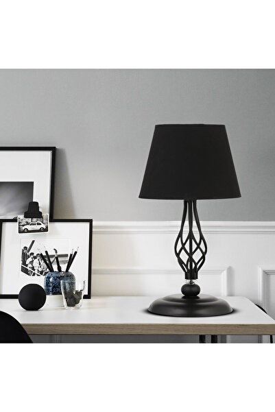 Apliqa Lupin Siyah Masa Lambası Siyah Şapkalı Modern Tasarım Salon-Yatak Odas...
