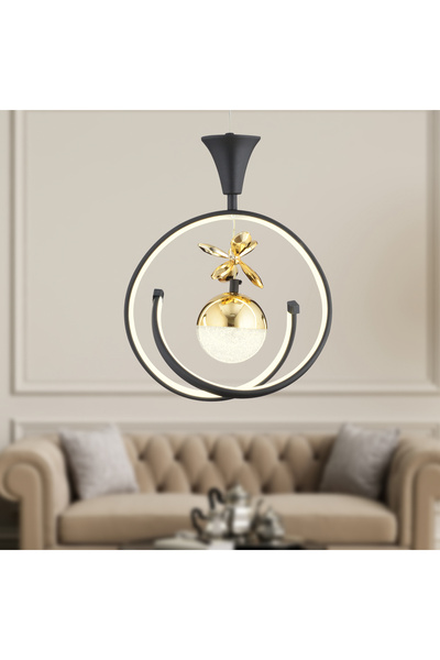 Apliqa Mengü Tekli Siyah Gold 3 Renkli 30 Watt Ledli Modern Oturma Odası, Koridor, Salon Led Avize