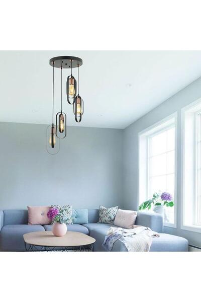 Apliqa Koza 4 Lü Bakır Eskitme Sarkıt Modern Yatak Odası Mutfak Oturma Odası Salon Sarkıt Avize