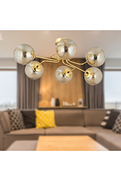 Apliqa Tanyer 6Lı Gold Modern Sarkıt Yatak odası Salon Avize