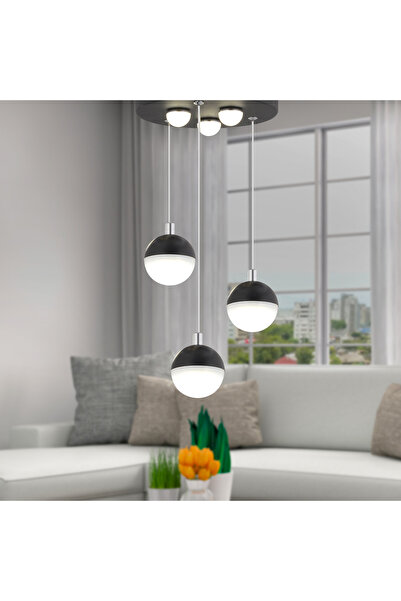 Apliqa Ekin 3'lü Yuvarlak 24 Watt Siyah Ledli Kelebek Detaylı Modern Koridor, Yatak Odası Salon Sarkıt Led