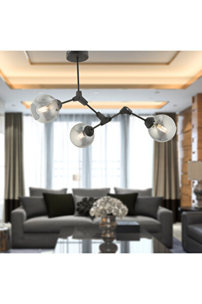 Apliqa BÜRKE 3LÜ AVİZE SİYAH Modern Koridor Yatak Odası Salon Avize