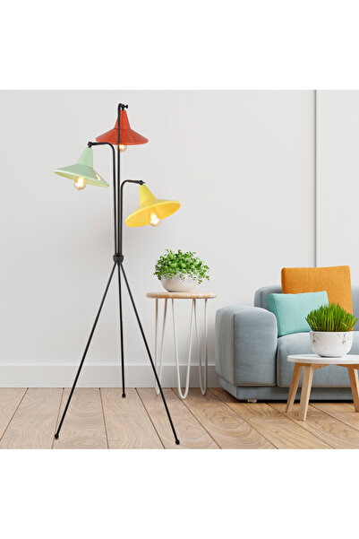 Apliqa Jadira 3Lü Çok Renkli Modern Tasarım Retro 3 Ayaklı Abajur Lamba Metal Lambader