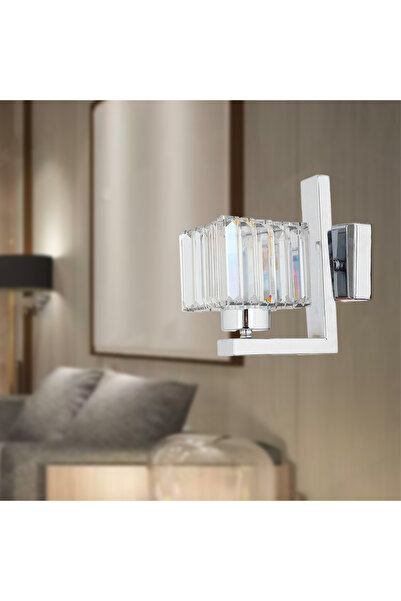 Apliqa Rivia Krom Kaplama Kristal Taşlı Duvar Lambası Yatak Odası-Yatak Başı-Salon için Aplik