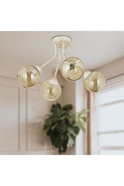 Apliqa David 4Lü Beyaz Silme Bal Camlı Modern Genç Odası MutfakSalon Avize