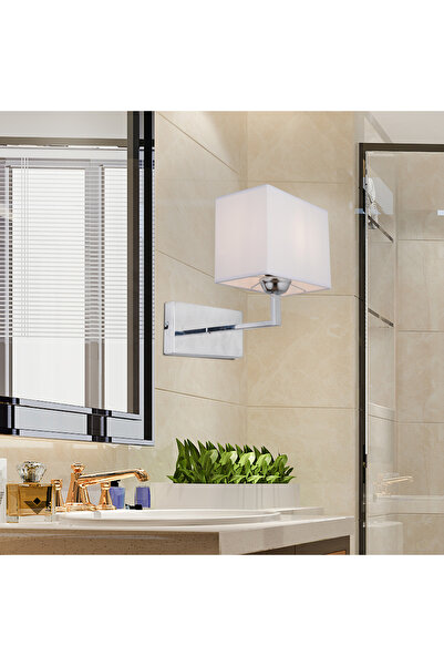 Apliqa Rylee Tekli Beyaz Şapkalı Krom Duvar Lambası Yatak Odası-yatak Başı-ba...