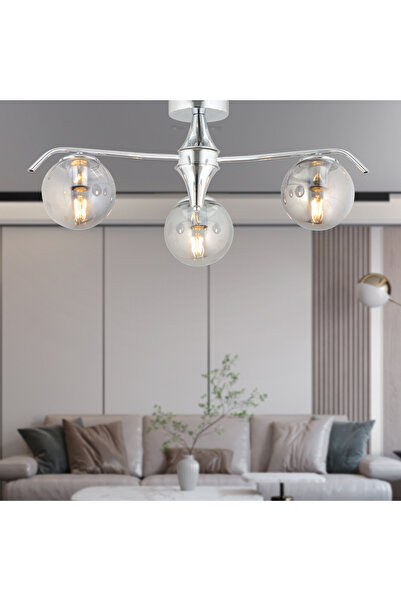 Apliqa Diaspor 3li Yuvarlak Krom Füme Camlı Modern Sarkıt Genç Odası Yatak od...