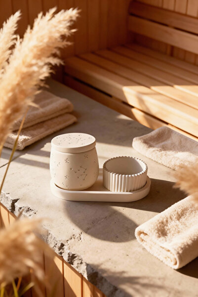 Ftrk Store Vanilya Kokulu Kapaklı Desenli Büyük Mum & Çizgili Modern Mum Seti...