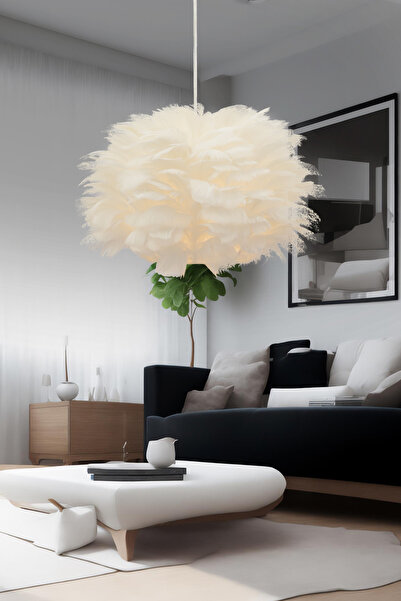 Apliqa Belinay Tekli Tüylü Beyaz Sarkıt Avize Modern Sarkıt Mutfak Salon Sarkıt Avize