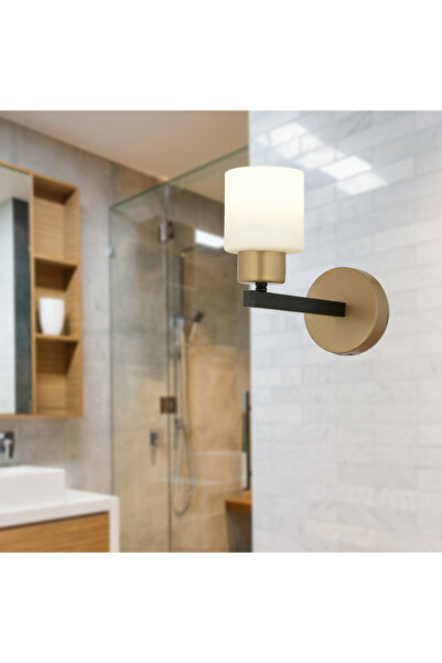 Apliqa Jade Eskitme Siyah Boyalı Beyaz Camlı Duvar Lambası Yatak Odası-Banyo-...