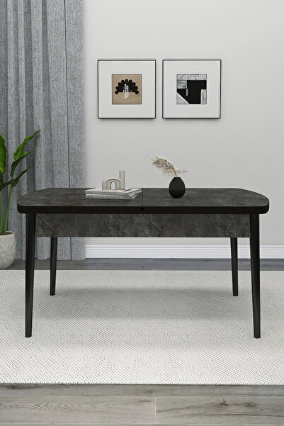 Renlife AÇILIR YEMEK MASASI METAL AYAKLI 6 KİŞİLİK MASA ANTRASİT GRİ (antrasi...