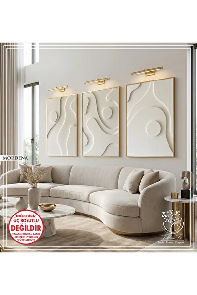 Tablomtr Mordena - Dijital Baskılı Gold Metal Çerçeveli Gerçek Camlı 3'lü Dekoratif Tablo