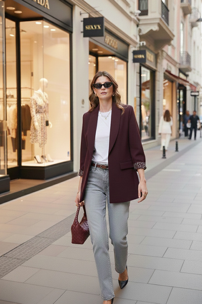 Lela Regular Fit Classic Collar Patterned Lining Detailed Blazer Jacket Jacket 6839227