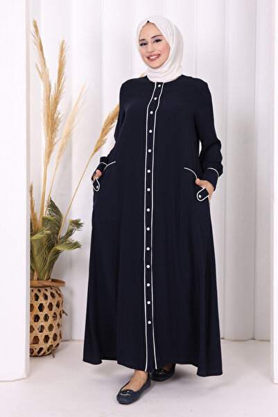 Bym Fashion Floor-Length Buttoned Ferace Dress 3975 Navy Blue