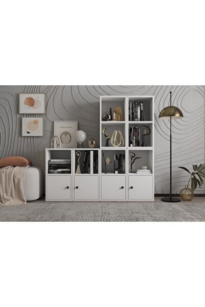 Nettrends 4 Kapakli Rafli Basamakli Kitaplik 130 Cm Beyaz Ktp-1239-ç