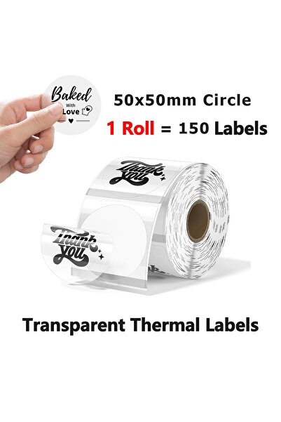 Choice ملصقات دائرية شفافة 50×50 مم/150 قطعة، لفة ملصقات لاصقة حرارية، مناسبة لأجهزة M110/M200/M120/M220 E...