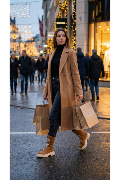 Ayakkabı Delisiyim Cizme de damă din piele intoarsa maro maro Mia cu siret cu fermoar interior cu talpa groasa rezistente la apa