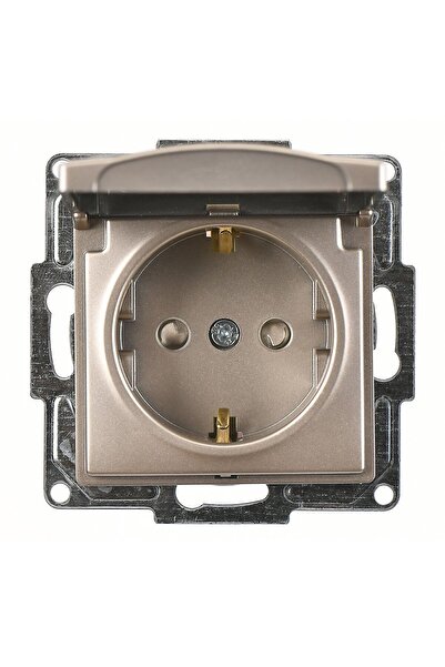Günsan Visage Metalik Bej Çocuk Korumalı Kapaklı Topraklı Priz Mekanizma