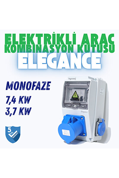''Elegance'' 7,4kW 3x32A Monofaze Elektrikli Araç Şarj Cihazı Kombinasyon Kutusu Tesla Adaptör Uyum