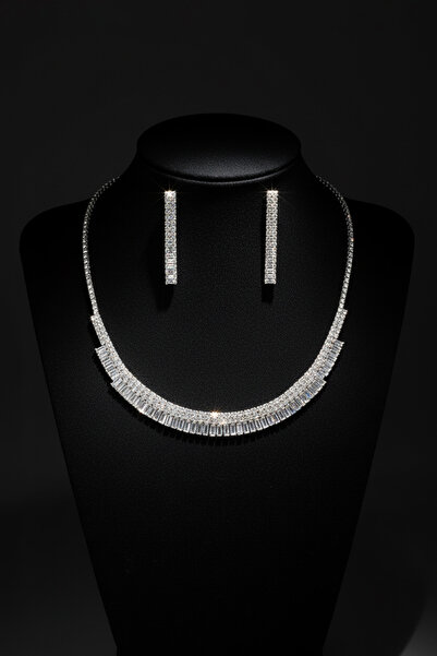 OSMANLI GÜMÜŞ طقم مجوهرات نسائي يتضمن قلادة وأقراط - طراز كارولينا مع أحجار ا...