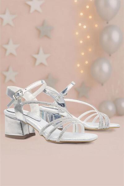 hapshoe Pantofi de seara cu toc pentru fete Moana Silver Stone
