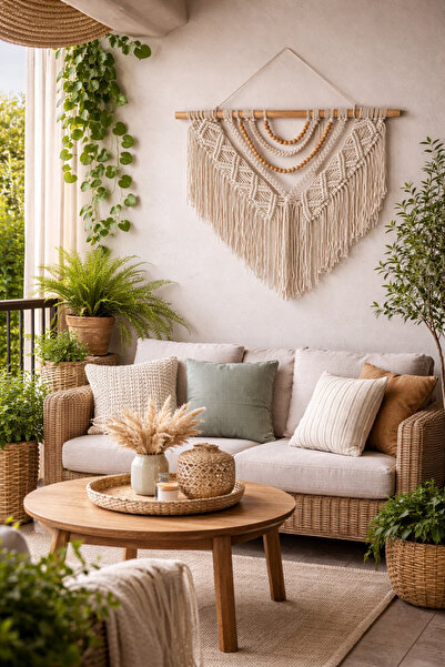 ME TERRA Makrome Duvar Dekorasyon Süsü Boncuklu