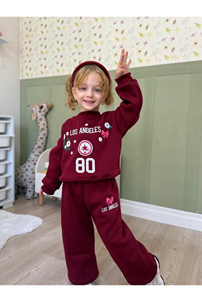 TINY BEAR طقم ملابس علوي وسفلي واسع ومطرز من لوس أنجلوس