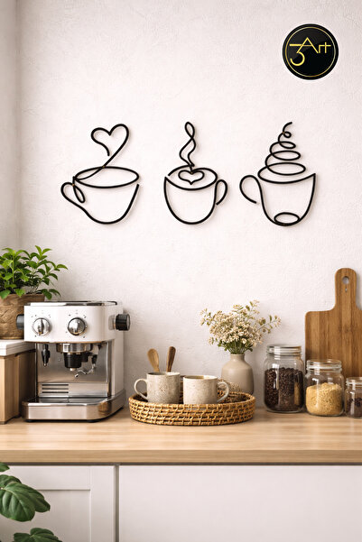 3art Metal Kahve Temalı Duvar Tablosu – Modern Fincan Figürlü Duvar Dekoru – ...