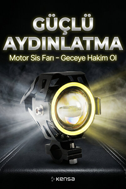 Kensa U7 Motosiklet Sis Farı – Mercekli, Büyük Kafesli, Sarı Angel Işıklı LED