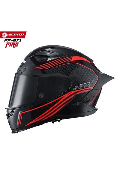 Scoyco FF-871 FIRE SİYAH-KIRMIZI-CARBON GÜNEŞ VİZÖRLÜ KAPALI KASK (SİYAH CAMLI)