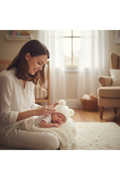 N@zence Soft Textured Double Pompom Tie-Up Ear Covering Baby Hat Winter Beanie