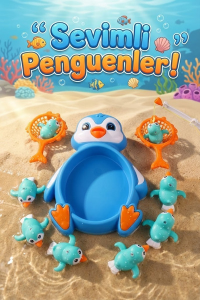 craftivio Sevimli Penguen Banyo Oyuncağı - Eğitici Oltalı Balık Tutma ve Yaka...