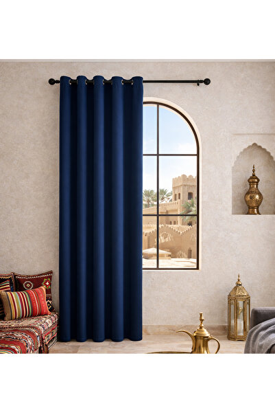 L&Wen Solid Blackout Curtains, 1 Panel Drapes Grommet Room Window Curtains (Navy Blue W140 x H220 cm)