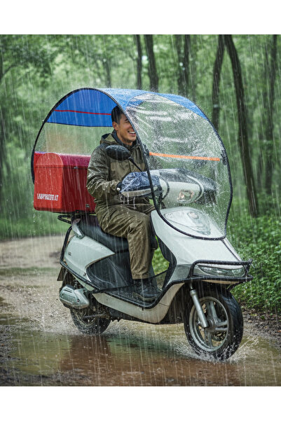 mototente Motosiklet Kumaş Tente Yanları Açık Yağmurluk, Güneşlik, Mavi Renk