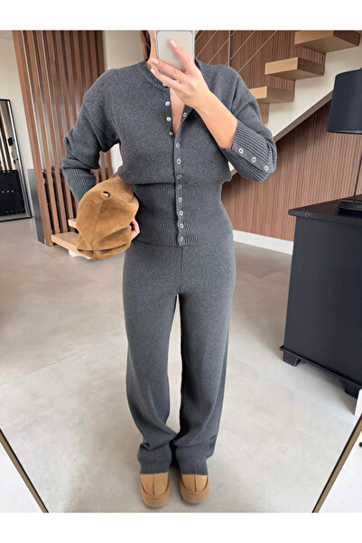 My Blog Set de tricotaje cu nasturi cu capse antracit - 904