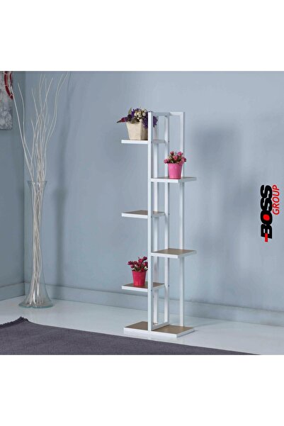 Boss Group Çiçeklik 6 Bölmeli Raf Metal Çerçeveli, Gold Raflı