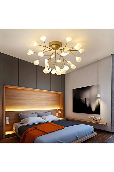 ACCEPT ثريا سقف دائرية ذهبية عصرية بتصميم أغصان متفرعة 27 لمبة