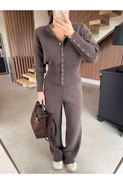 My Blog Brown Snap Button Knitwear Set - 904