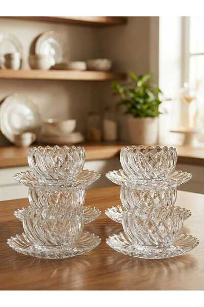 GM Zi̇m Hause 6-Person Crystal Glass Snack Dessert Plate Set (12 Pieces)