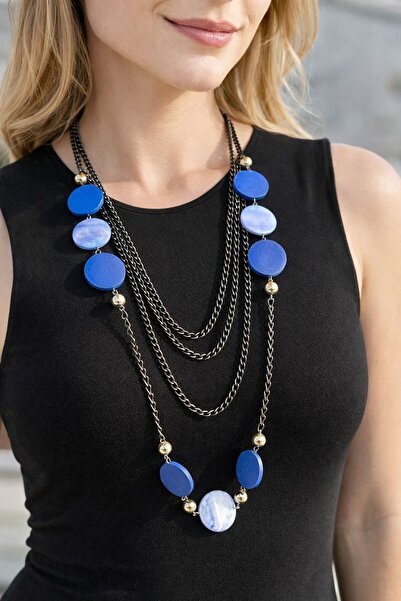 Gönülden Tasarım Bambu Ahşap Boncuklu Siyah Zincirli Kadın Kolye 40 Cm