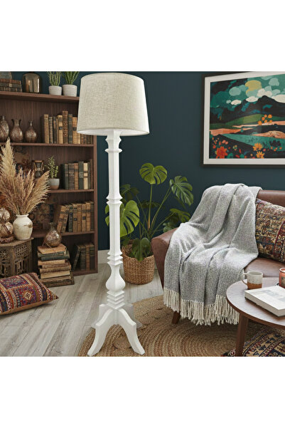 Ahlat Ağacı Ahşap Atölyesi Beyaz Lambader Ahşap Ayaklı Beyaz Lambader Rustik ...