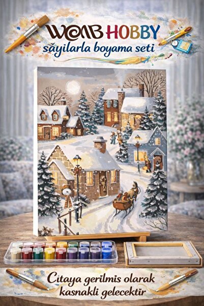 wombhobby Noel Neşesi Sayılarla Boyama Seti 40x 50 Cm ( Tuval Şasesine Gerili)