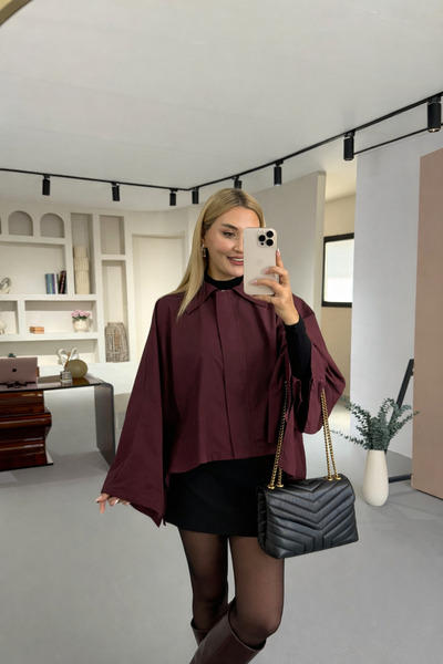 Sezgi Tekin Zippered Burgundy Cape Trench