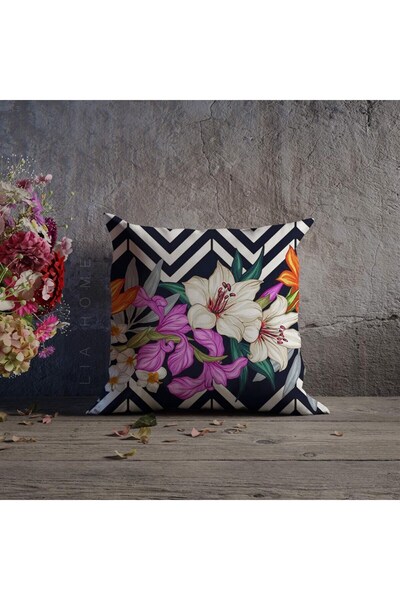 Lia Store غطاء وسادة مزخرف مزدوج الجوانب مزين بالزهور