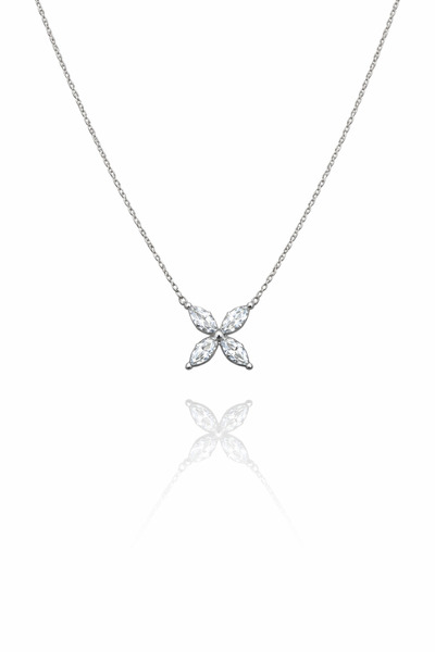 Siminkari 925 Ayar Markiz Kesim Çiçek Kolye Rodyum Kaplama